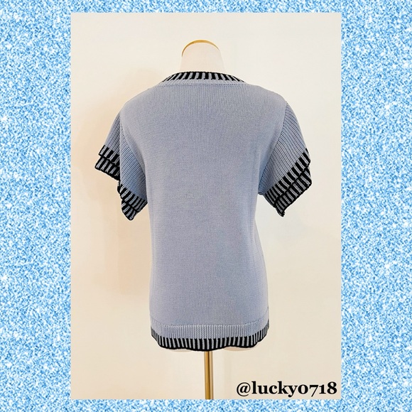 Saodimallsu EUC Ruffle Short Flutter Sleeve Knit Sweater Top in Blue Sz S - Picture 6 of 8